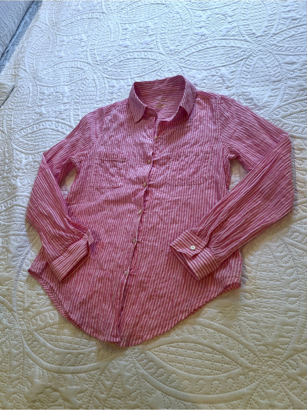 Lilly Pulitzer Sea view button down top in Havana pink Oxford stripe - Picture 3 of 6